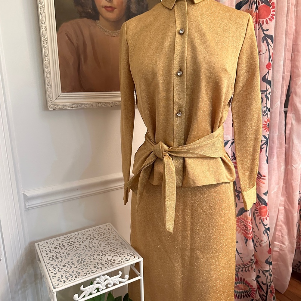 Vintage Gold Shaheen skirt suit 1960s made in Hawaii - Picture 2 of 8